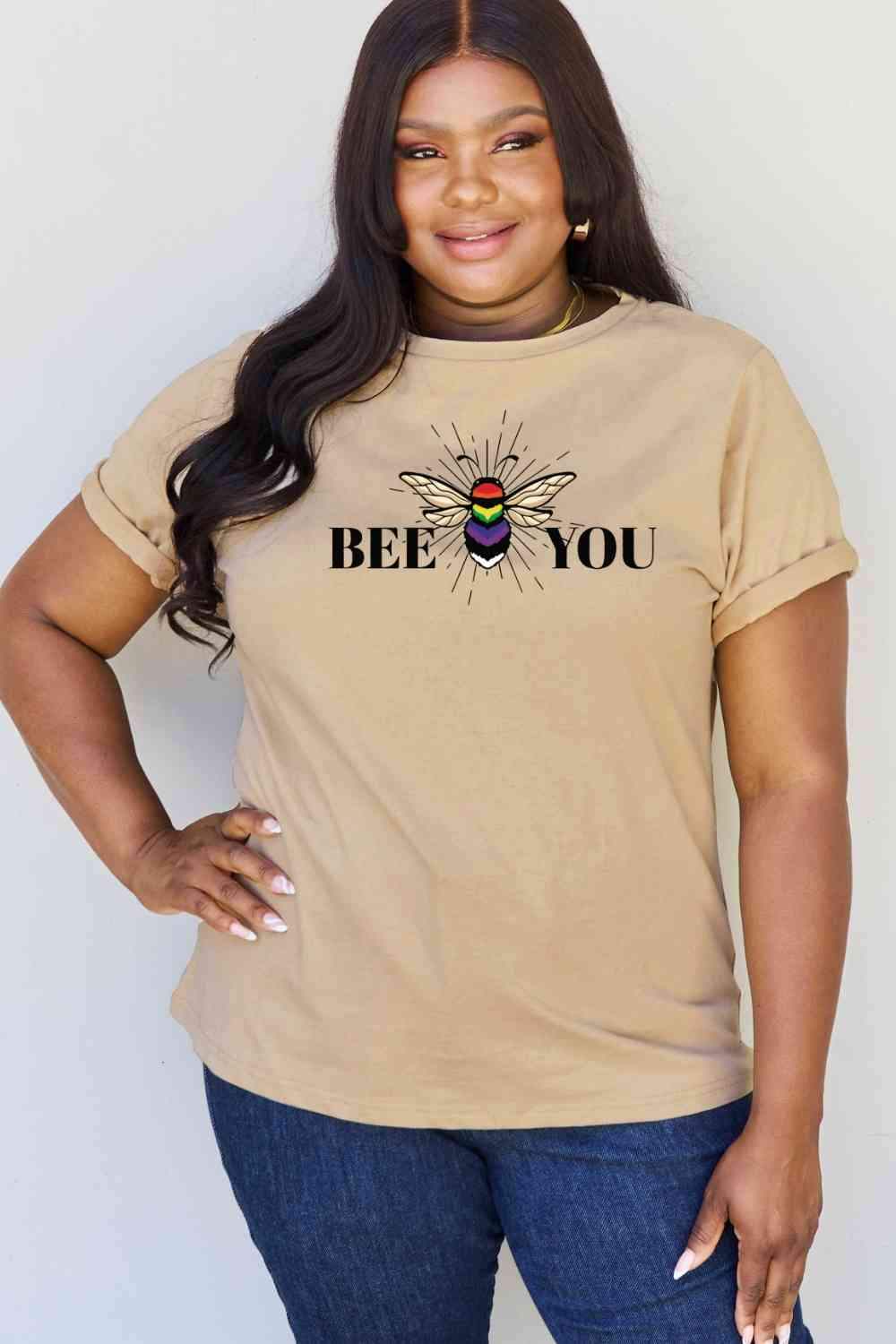 Simply Love Full Size BEE YOU Graphic T-Shirt Taupe Women's T-Shirts - Tophatter Daily Deals