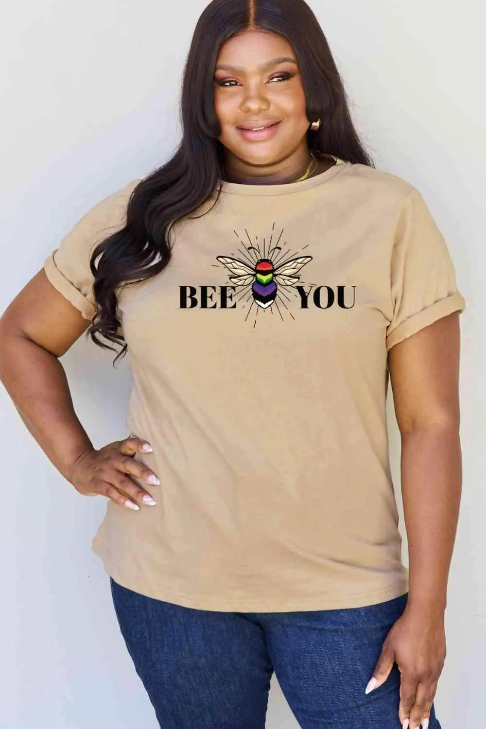 Simply Love Full Size BEE YOU Graphic T-Shirt Taupe Women's T-Shirts - Tophatter Daily Deals