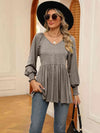 V-Neck Lantern Sleeve Blouse Blouses - Tophatter Daily Deals