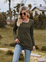 Full Size Ribbed Square Neck Long Sleeve T-Shirt Women's T-Shirts - Tophatter Daily Deals
