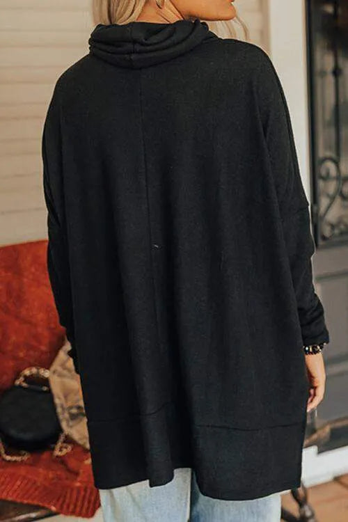 Cowl Neck Long Sleeve Slit Blouse Blouses - Tophatter Daily Deals
