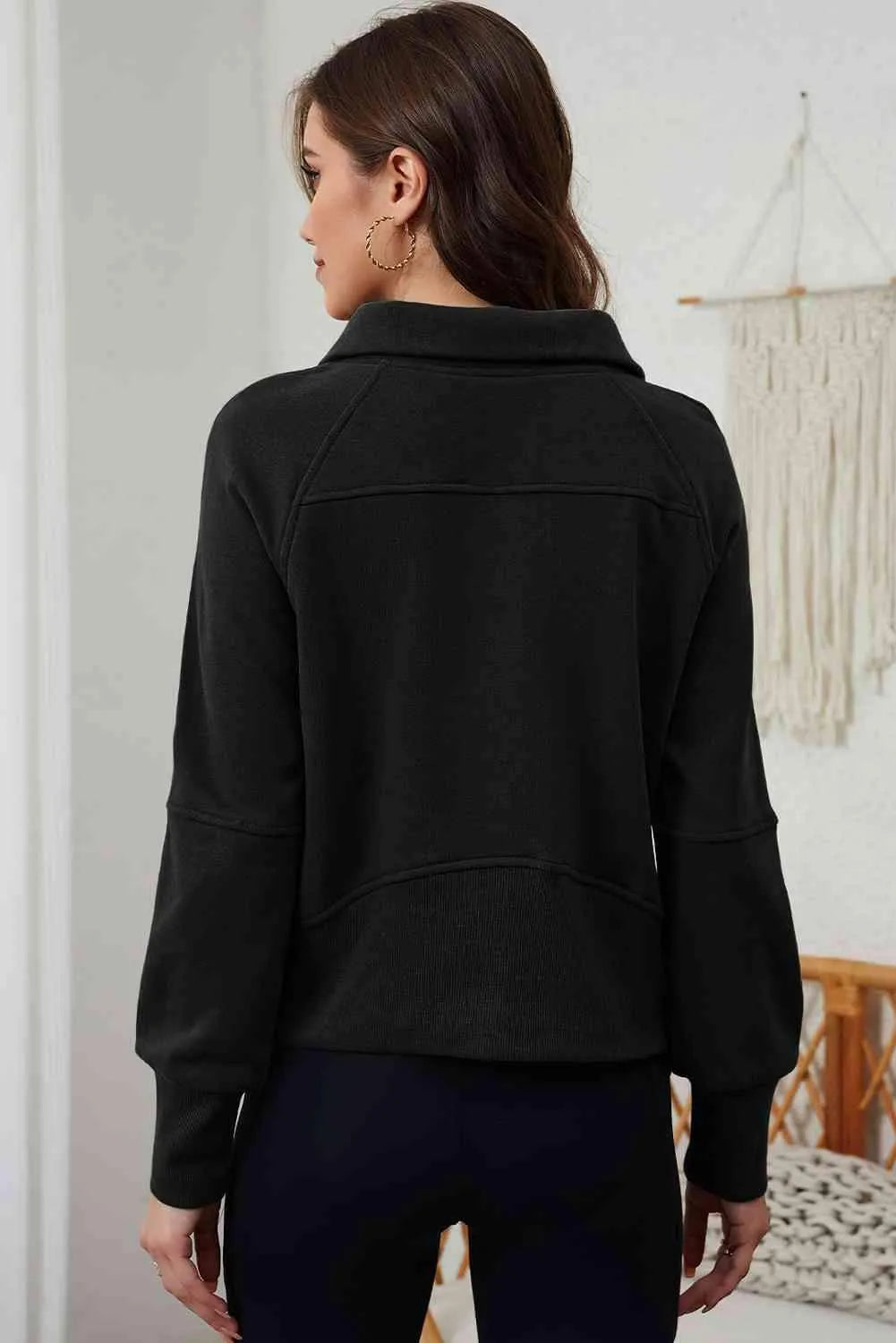 Zip-Up Collared Neck Raglan Sleeve Sweatshirt Blouses - Tophatter Daily Deals