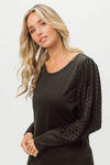 BiBi Round Neck Polka Dot Lantern Sleeve Top Blouses - Tophatter Daily Deals