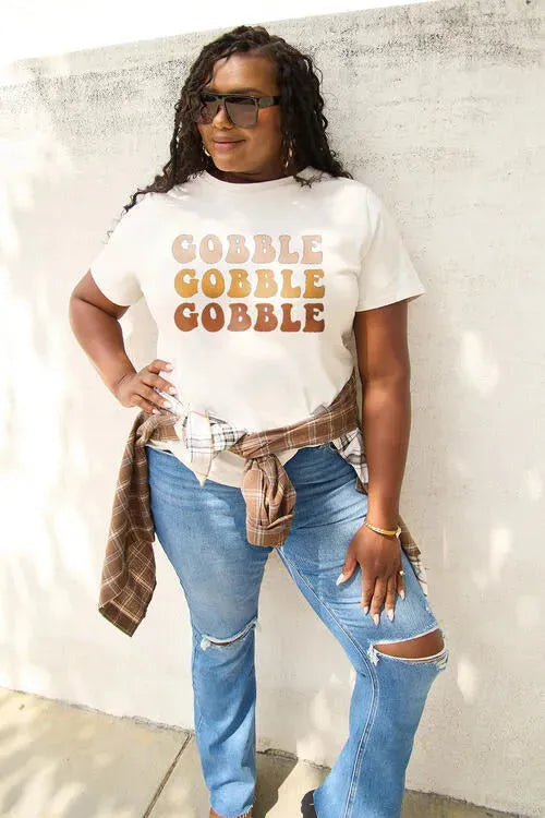 Simply Love Full Size GOBBLE Short Sleeve T-Shirt Women's T-Shirts - Tophatter Daily Deals