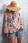 Printed Tie Neck Puff Sleeve Blouse Blouses - Tophatter Daily Deals