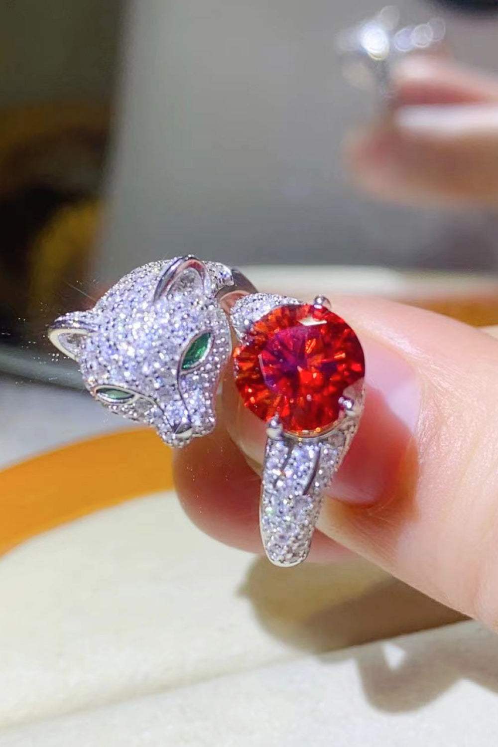 2 Carat Moissanite Adjustable Animal Ring Red One Size Moissanite - Tophatter Daily Deals