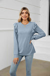 Ruffle Shoulder Long Sleeve T-Shirt Women's T-Shirts - Tophatter Daily Deals