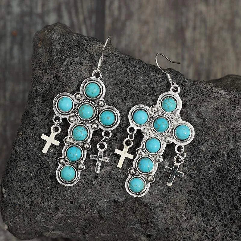 Artificial Turquoise Cross Shape Earrings Earrings - Tophatter Daily Deals