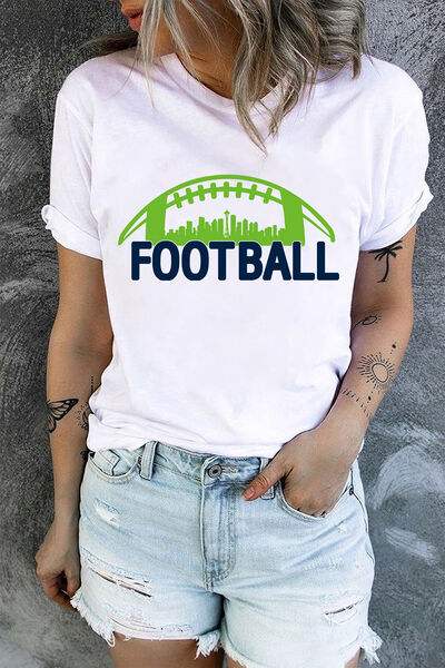 FOOTBALL Graphic Short Sleeve T-Shirt White Women's T-Shirts - Tophatter Daily Deals