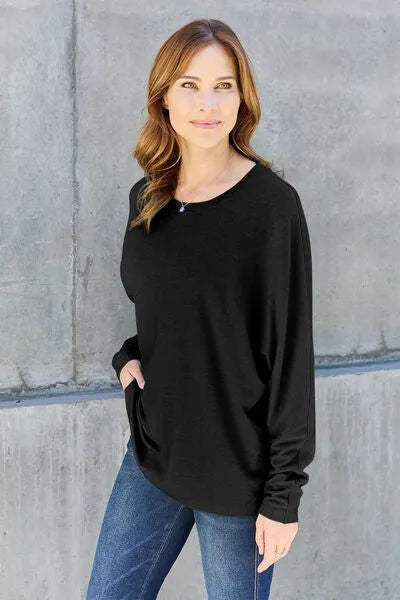 Double Take Full Size Round Neck Long Sleeve T-Shirt Women's T-Shirts - Tophatter Daily Deals