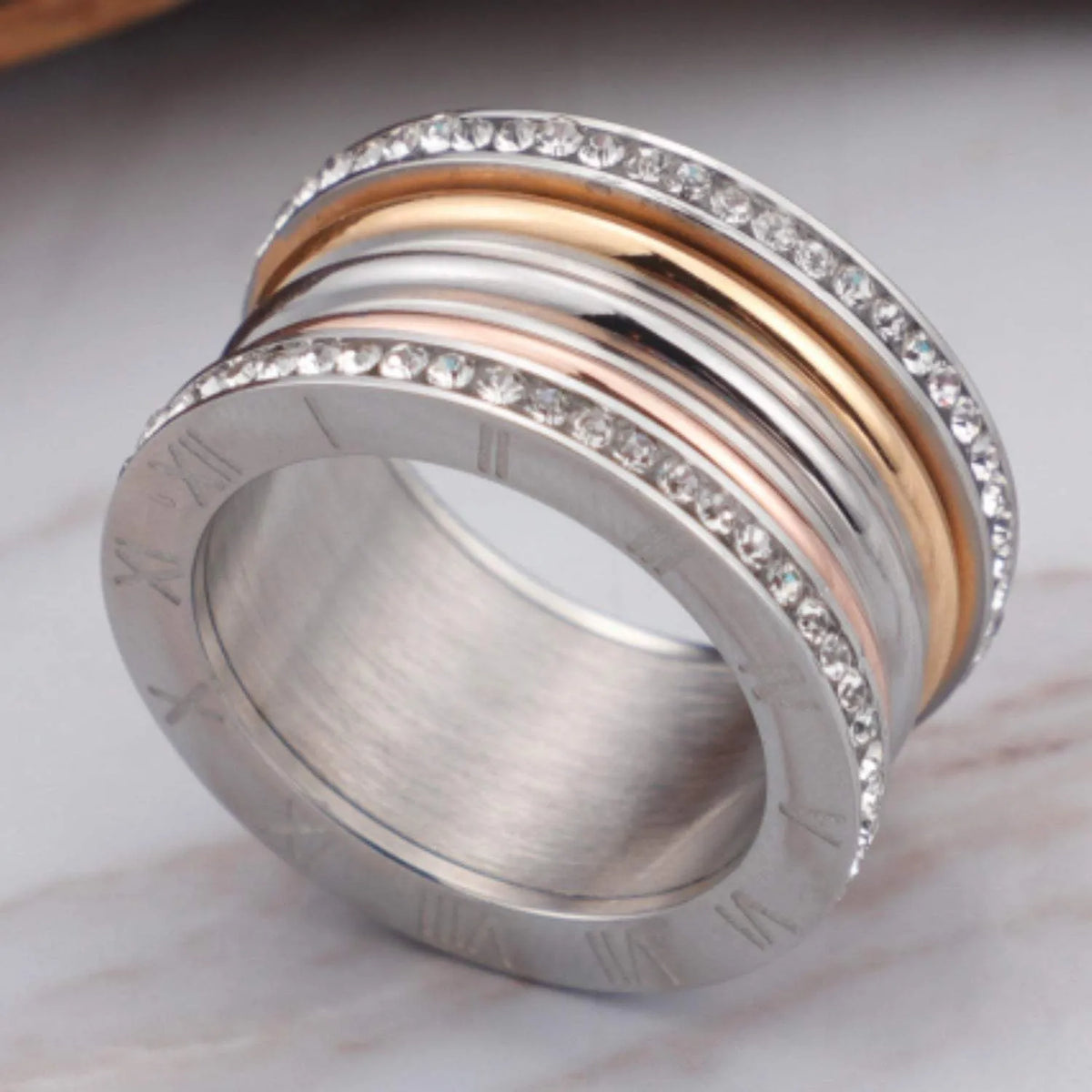 Inlaid Zircon Stainless Steel Ring Copper Rings - Tophatter Daily Deals
