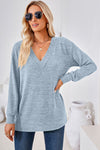 V-Neck Dropped Shoulder T-Shirt Misty Blue Women's T-Shirts - Tophatter Daily Deals