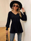 V-Neck Lantern Sleeve Blouse Black Blouses - Tophatter Daily Deals