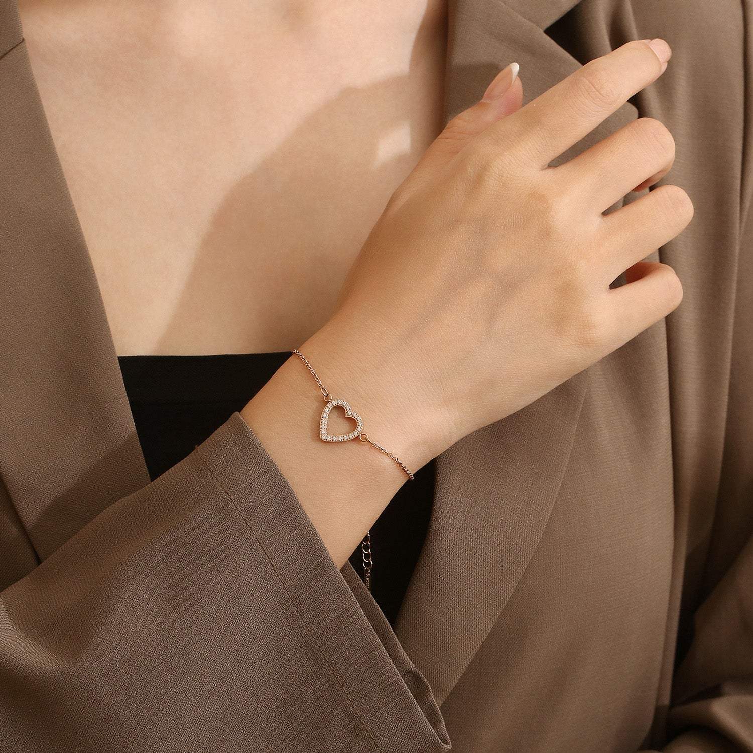 Inlaid Zircon Stainless Steel Heart Bracelet Bracelets - Tophatter Daily Deals