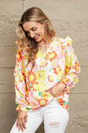 Double Take Floral Tie Neck Ruffled Blouse Floral Blouses - Tophatter Daily Deals