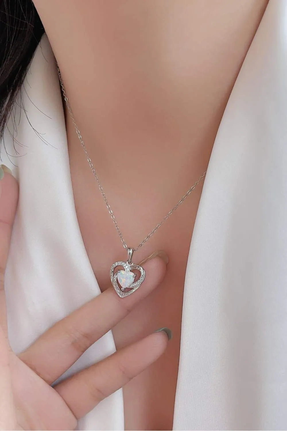 Opal Heart Pendant Necklace White One Size Opal - Tophatter Daily Deals