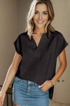 Textured Cap Sleeve T-Shirt Black Women's T-Shirts - Tophatter Daily Deals