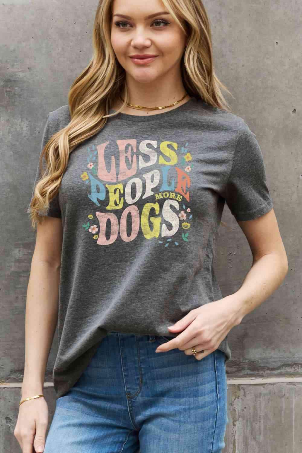 Simply Love Full Size LESS PEOPLE MORE DOGS Graphic Cotton T-Shirt Women's T-Shirts - Tophatter Daily Deals