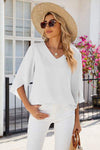 V-Neck Three-Quarter Sleeve Top Women's T-Shirts - Tophatter Daily Deals