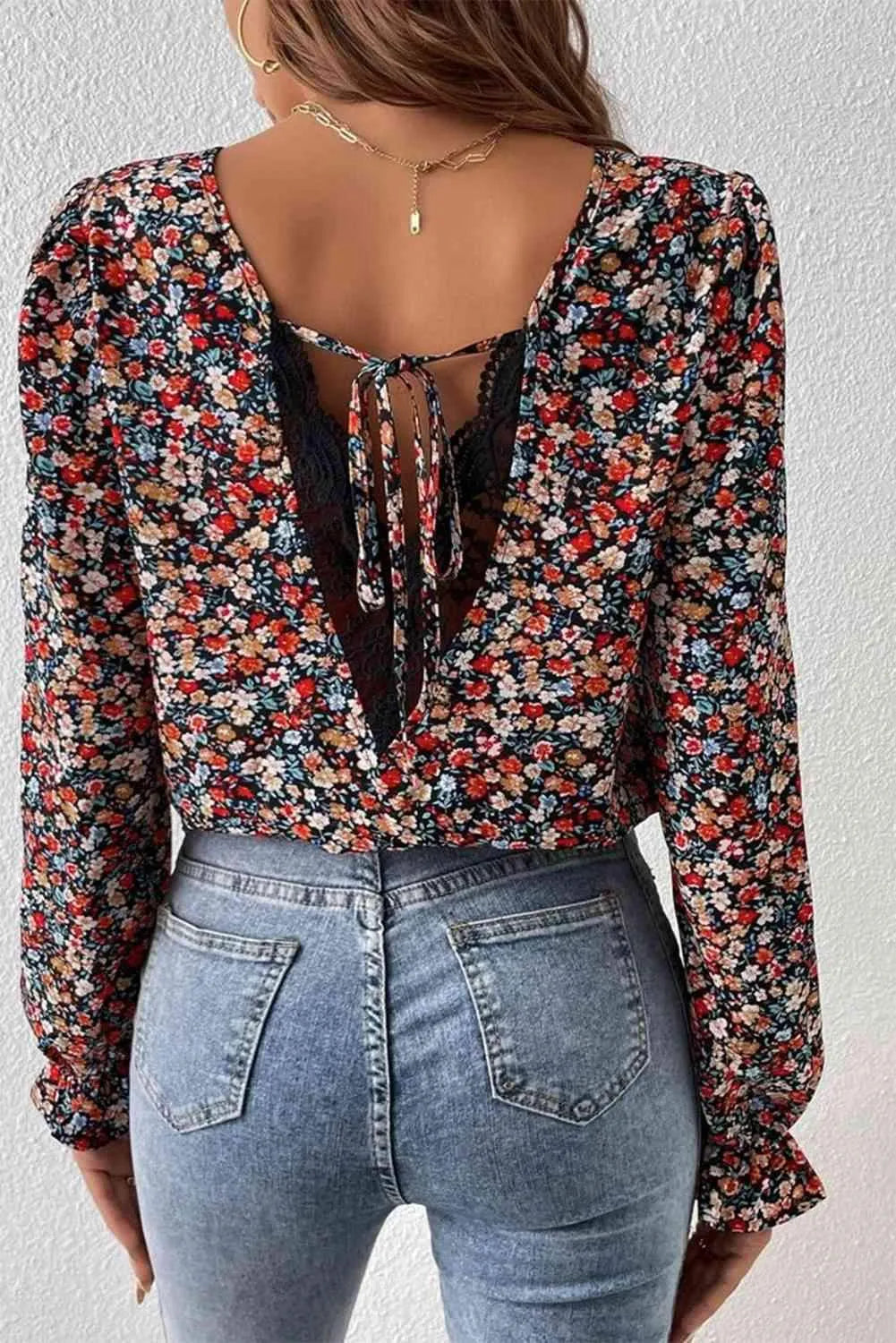 V-Neck Printed Long Sleeve Blouse Floral Blouses - Tophatter Daily Deals