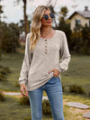 Round Neck Button-Down Long Sleeve Tee Dust Storm Women's T-Shirts - Tophatter Daily Deals