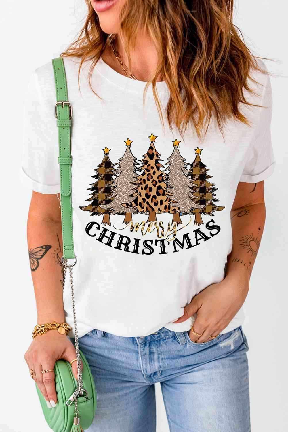 MERRY CHRISTMAS Graphic T-Shirt White Women's T-Shirts - Tophatter Daily Deals