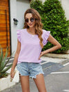 Plaid Ruffled Round Neck Cap Sleeve T-Shirt Women's T-Shirts - Tophatter Daily Deals