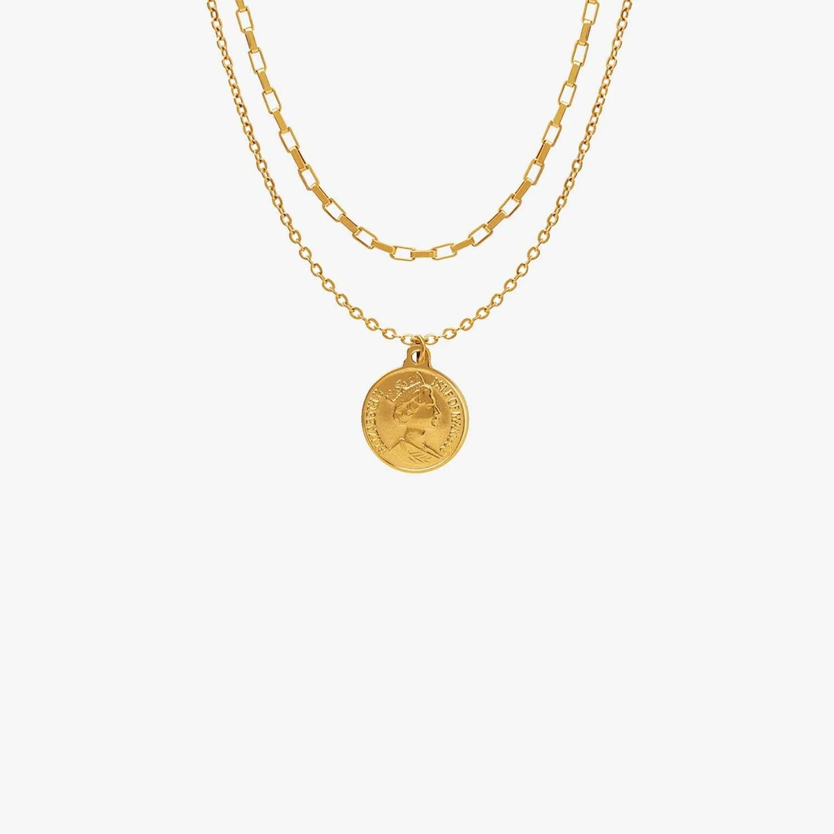 Coin Titanium Steel Double-Layered Necklace Gold One Size Necklaces - Tophatter Daily Deals