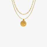Coin Titanium Steel Double-Layered Necklace Gold One Size Necklaces - Tophatter Daily Deals