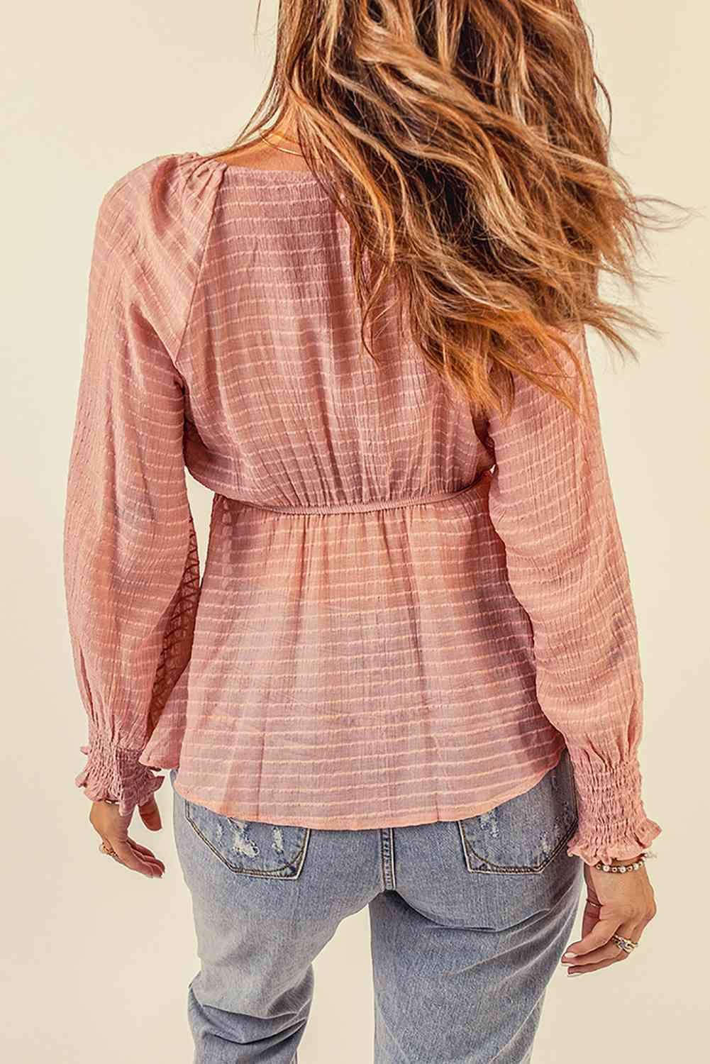 Striped Deep V Bow Detail Babydoll Top Blouses - Tophatter Daily Deals