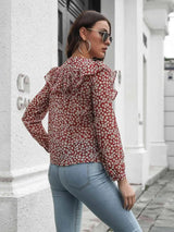 Printed Statement Collar Long Sleeve Blouse Blouses - Tophatter Daily Deals