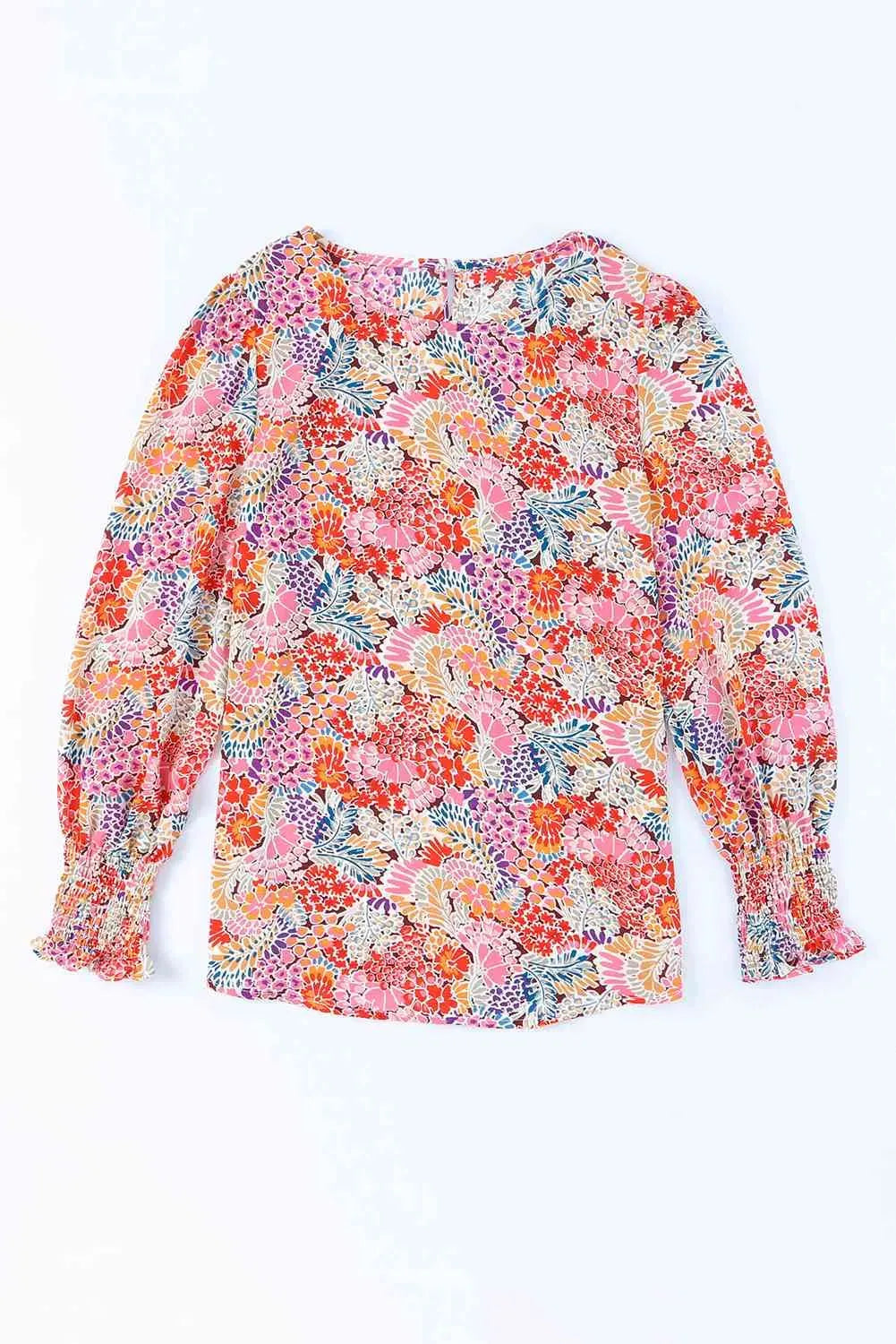 Floral Print Long Puff Sleeve Blouse Blouses - Tophatter Daily Deals