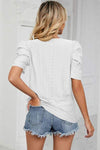 Eyelet Round Neck Puff Sleeve T-Shirt Women's T-Shirts - Tophatter Daily Deals