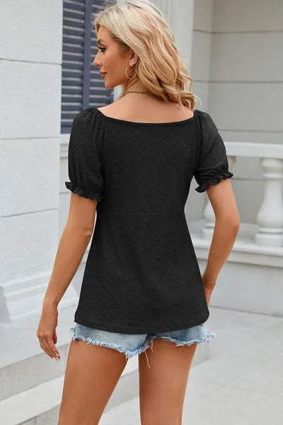 Eyelet Drawstring Short Sleeve T-Shirt Women's T-Shirts - Tophatter Daily Deals