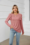 Ruffle Shoulder Long Sleeve T-Shirt Light Mauve Women's T-Shirts - Tophatter Daily Deals