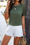 Lace Detail Round Neck Short Sleeve T-Shirt Women's T-Shirts - Tophatter Daily Deals