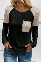 Sequin Round Neck Long Sleeve T-Shirt Women's T-Shirts - Tophatter Daily Deals