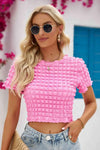 Round Neck Short Sleeve Crop Top Blouses - Tophatter Daily Deals