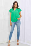 Sew In Love Just For You Full Size Short Ruffled Sleeve length Top in Green Blouses - Tophatter Daily Deals