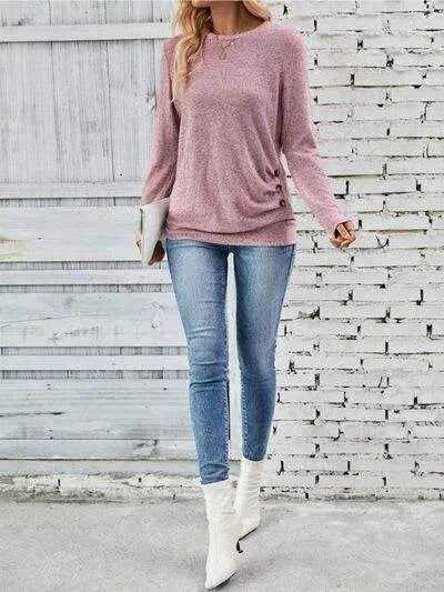 Round Neck Long Sleeve T-Shirt Women's T-Shirts - Tophatter Daily Deals