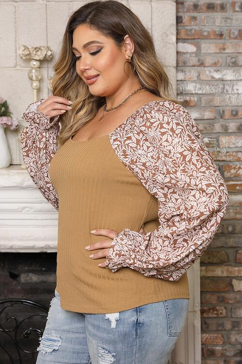 Plus Size Floral Square Neck Flounce Sleeve Blouse - Tophatter Deals