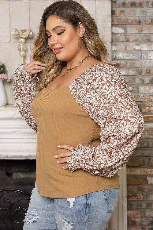 Plus Size Floral Square Neck Flounce Sleeve Blouse Blouses - Tophatter Daily Deals