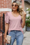 Eyelet Ruffled Round Neck T-Shirt Women's T-Shirts - Tophatter Daily Deals