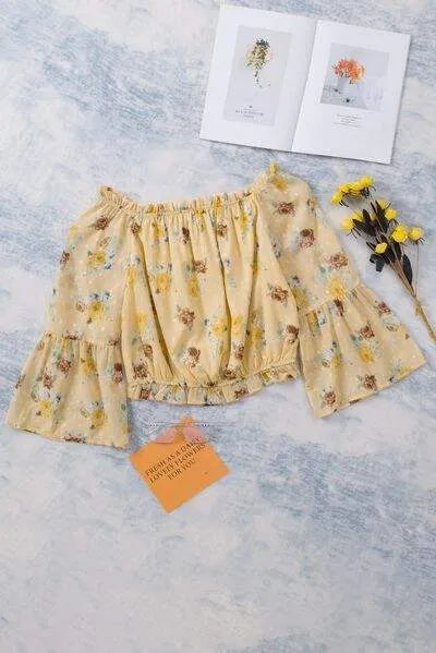Floral Off-Shoulder Ruffle Hem Top Blouses - Tophatter Daily Deals