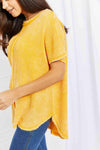 Zenana Start Small Washed Waffle Knit Top in Yellow Gold Blouses - Tophatter Daily Deals