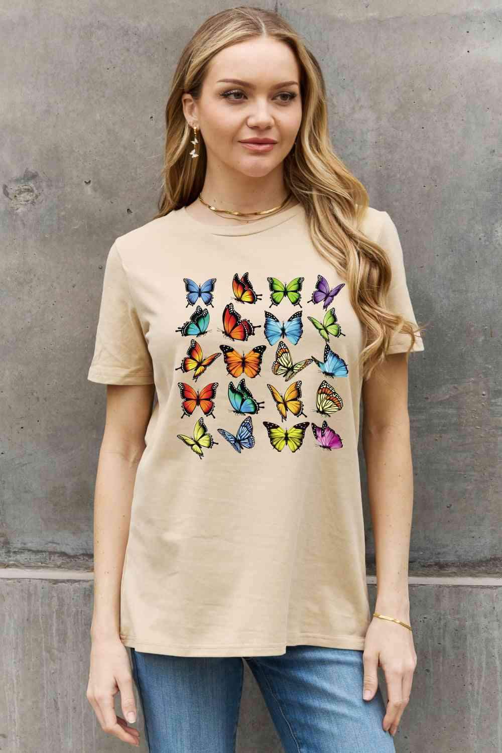 Simply Love Full Size Butterfly Graphic Cotton Tee Women's T-Shirts - Tophatter Daily Deals