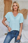 Eyelet Applique V-Neck Cap Sleeve T-Shirt Women's T-Shirts - Tophatter Daily Deals