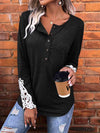 Half Button Lace Detail T-Shirt Black Women's T-Shirts - Tophatter Daily Deals