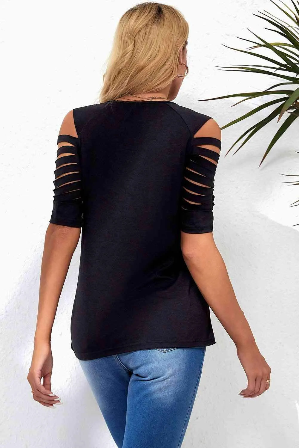 Round Neck Cutout Raglan Sleeve Tee Women's T-Shirts - Tophatter Daily Deals