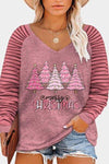 Plus Size MERRY CHRISTMAS Striped Long Sleeve T-Shirt Dusty Pink Women's T-Shirts - Tophatter Daily Deals